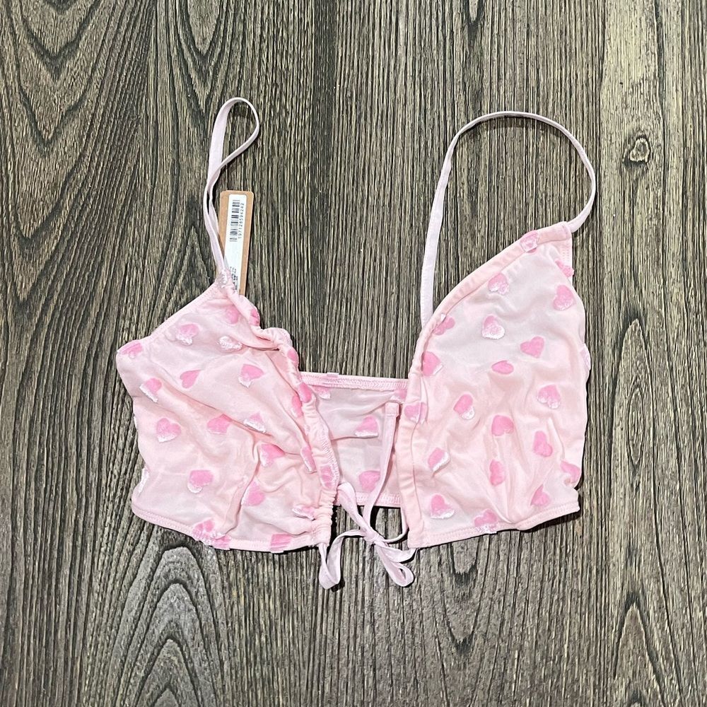 NWT Skims Sheer Velvet Tie Front Bralette Adjustable Straps Baby Pink Size XXS